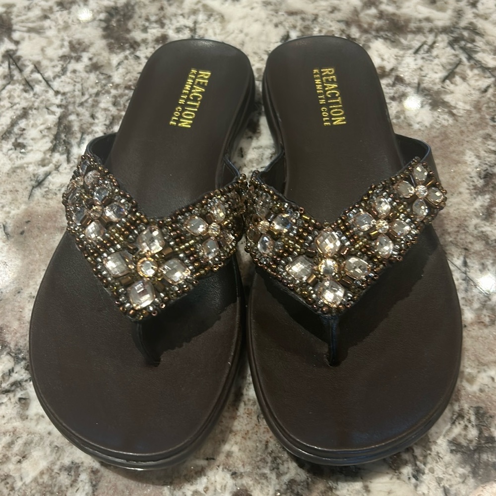 REACTION Kenneth Cole Sandals. Size 7 Brown with beaded detail.